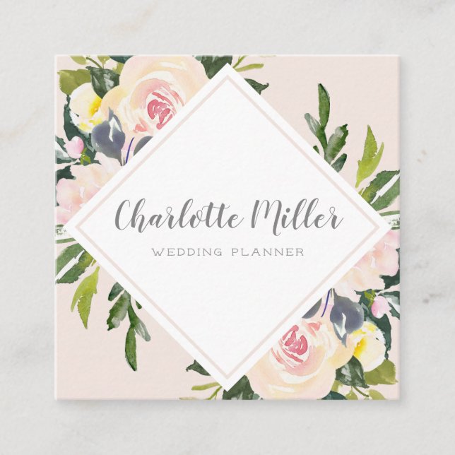 Spring Floral Blush Watercolor Business Card (Front)