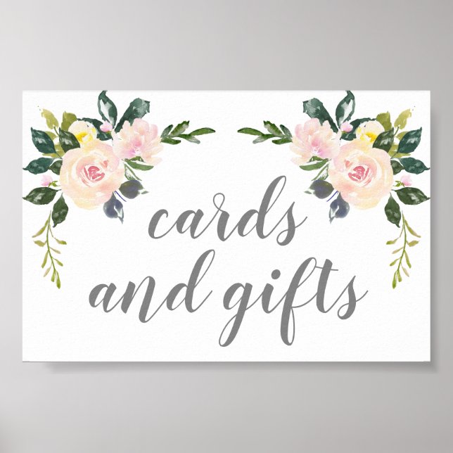 Spring Floral Blush Wedding Cards and Gifts Sign (Front)