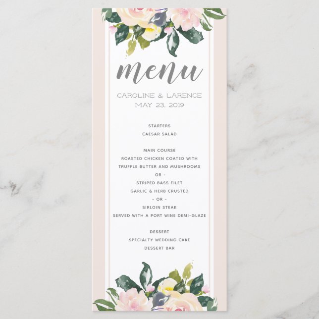 Spring Floral Blush | Wedding Menu Card (Front)
