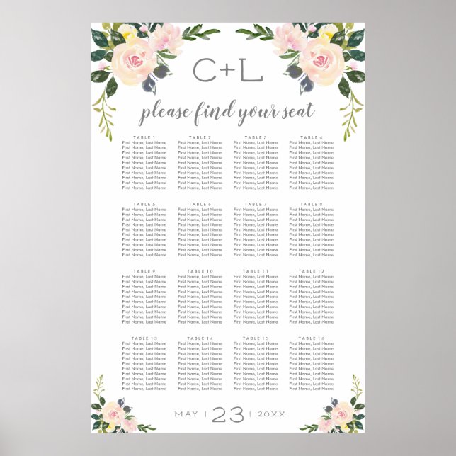 Spring Floral Blush Wedding Seating Chart (Front)