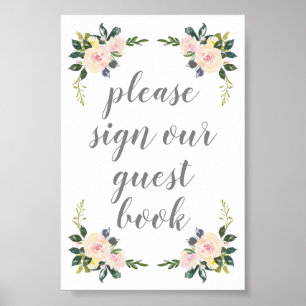 Spring Floral Blush Wedding Sign Our Guestbook
