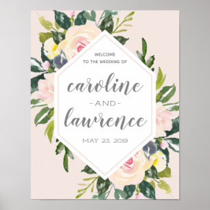 Spring Floral Blush Wedding Welcome Sign