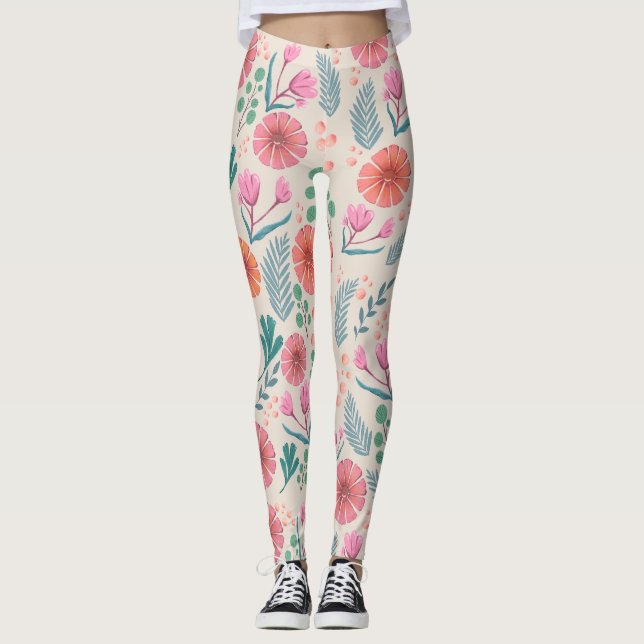 Spring Floral Botanical Pattern Leggings (Front)