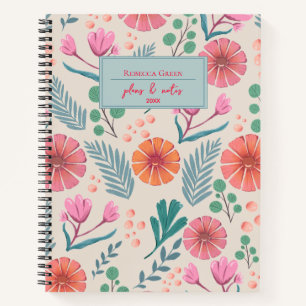 Spring Floral Botanical Pattern Spiral Notebook