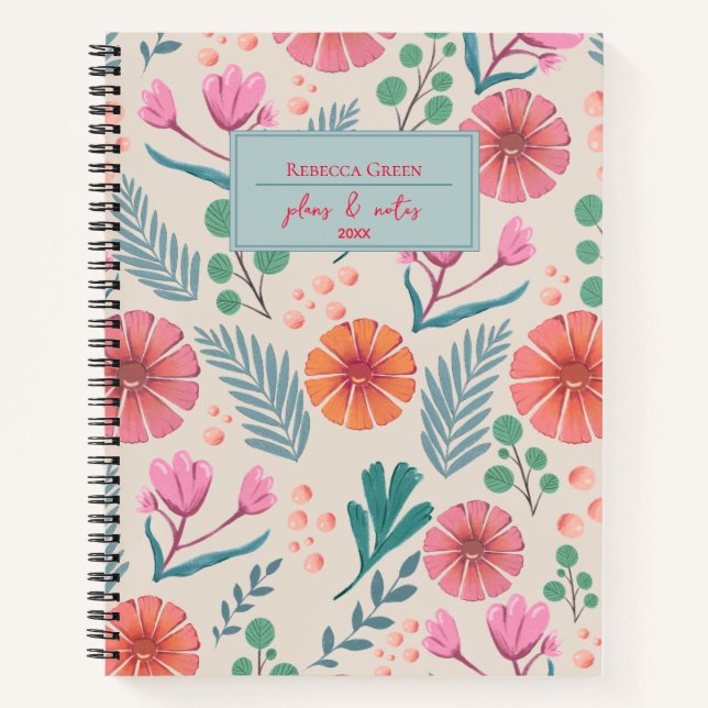 Spring Floral Botanical Pattern Spiral Notebook (Front)