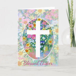 Spring floral bouquet and cross custom Easter Holiday Card