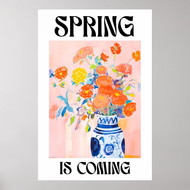 Spring Floral Bouquet Art Print Vintage Vase (Front)