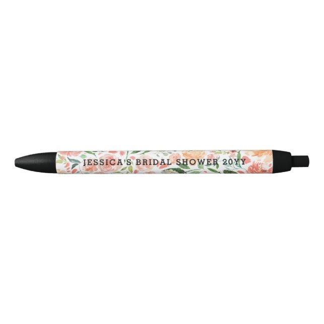 Spring Floral Bouquet Baby Shower or Bridal Shower Black Ink Pen (Front)