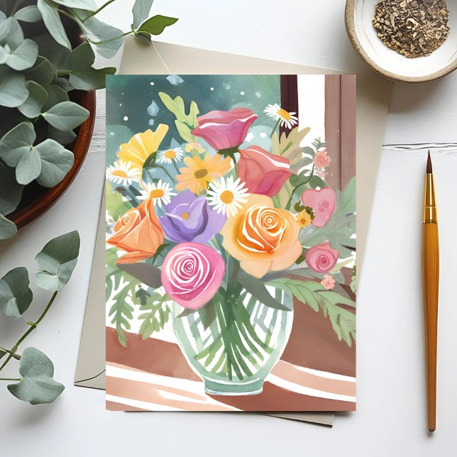 Spring Floral Bouquet | Flower Vase Watercolor Postcard (Creator Uploaded)
