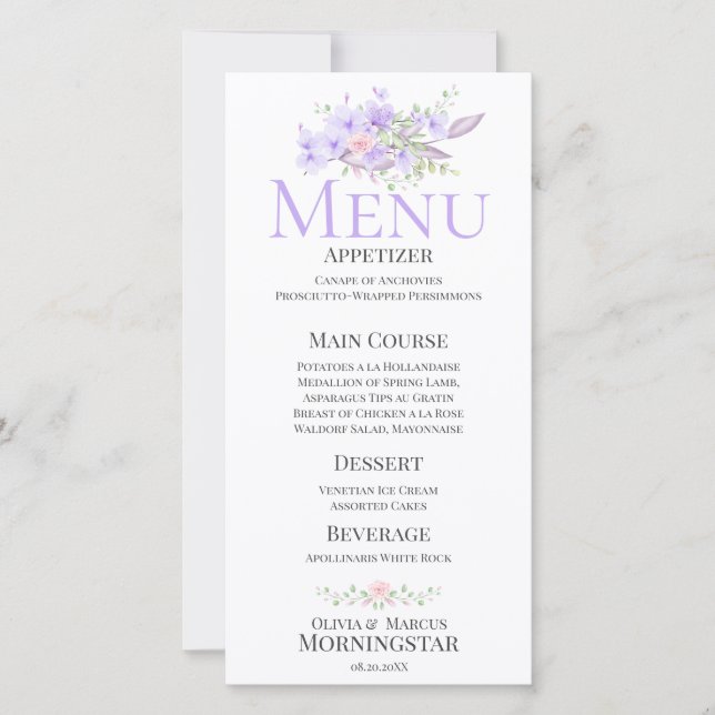 Spring Floral Bouquet  Wedding Menu (Front)