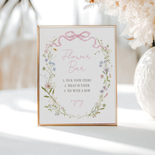 Spring Floral Bow Wreath Flower Bar Poster