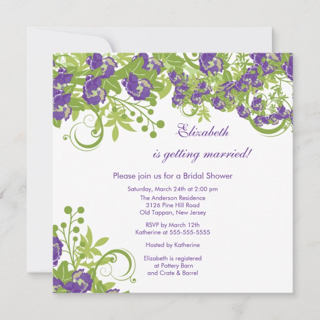 Spring Floral Bridal Shower Invitation Purple (Front)