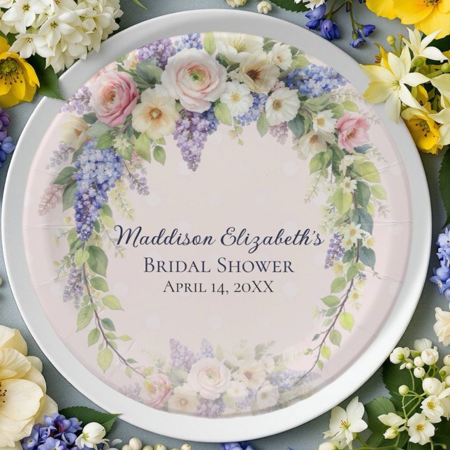 Spring Floral Bridal Shower  Paper Plate (Celebrate the bride-to-be with this elegant spring floral bridal shower design. )