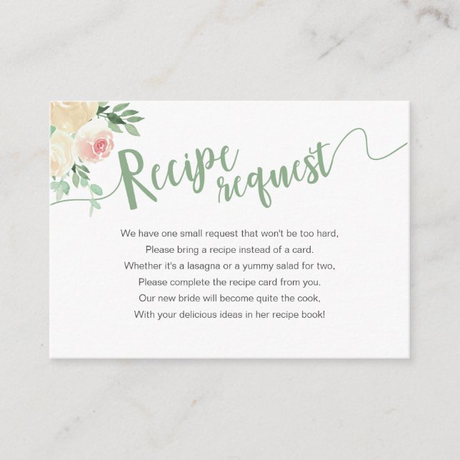 Spring Floral Bridal Shower Recipe Request Enclosure Card (Front)