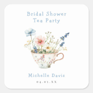 Spring Floral Bridal Shower Tea Party Square Sticker