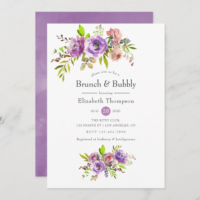Spring Floral Brunch and Bubbly Bridal Shower Invitation (Front/Back)