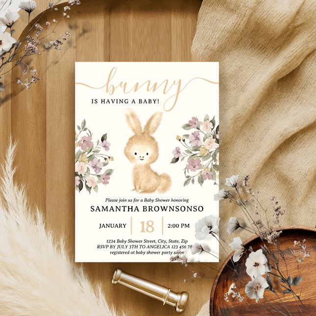 Spring Floral Bunny Baby Shower Invitation (Creator Uploaded)