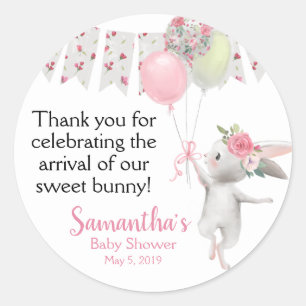 Spring floral bunny baby shower thank you stickers