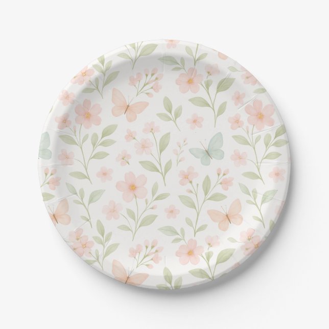 Spring Floral Butterfly Paper Plates – pastel (Front)