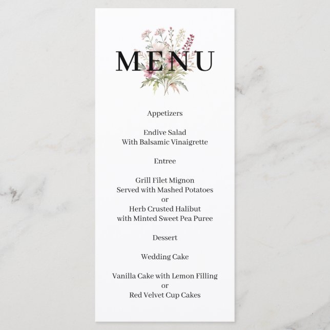 Spring Floral Calligraphy Menu (Front)