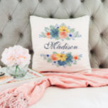 Spring Floral Chic Modern Personalised Name Cushion<br><div class="desc">This modern design features a spring floral in pretty coral, yellow, teal and navy blue with your personalised name. Personalise by editing the text in the text box provided. #floral #flowers #botanical #personalised #name #modern #chic #stylish #elegant #wedding #gifts #giftsforher #personalizedgifts #homedecor #decor #home #throwpillows #pillows #cushions #addyourownname #spring #feminine...</div>