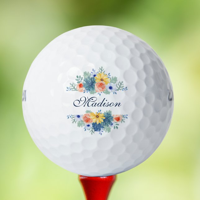 Spring Floral Chic Modern Personalised Name Golf Balls (Creator Uploaded)