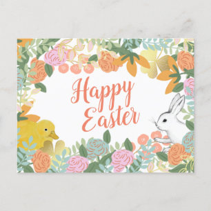 Spring Floral Clover Duck Happy Easter Bunny Holiday Postcard