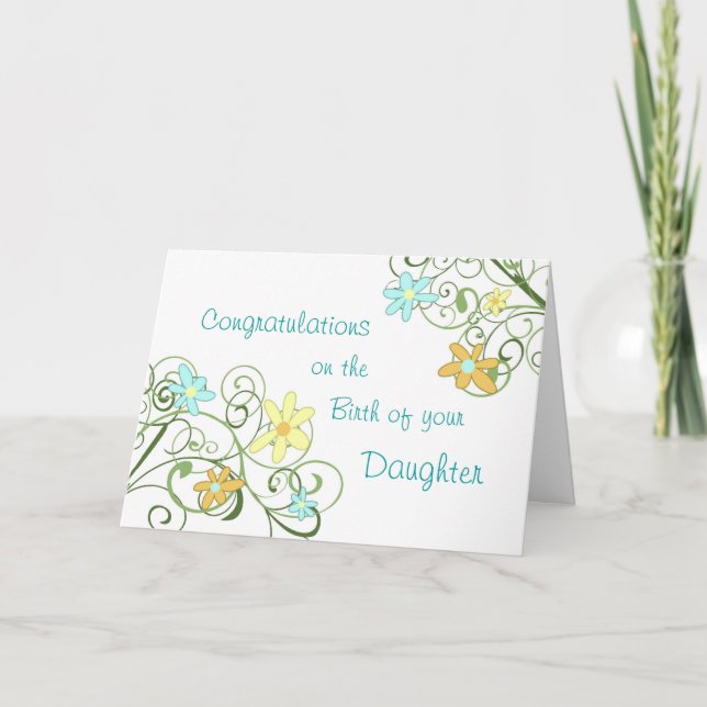 Spring Floral Congratulations New Baby Girl Card (Front)