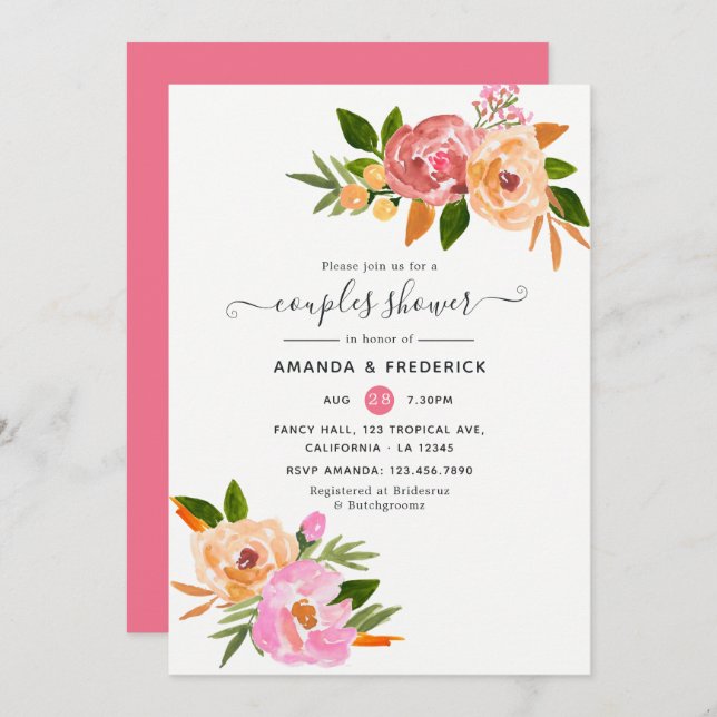 Spring Floral Couples Shower Invitation (Front/Back)