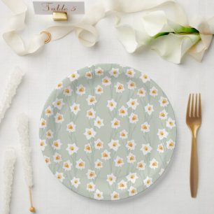 Spring Floral Daffodil and Tulip Pattern Paper Plate