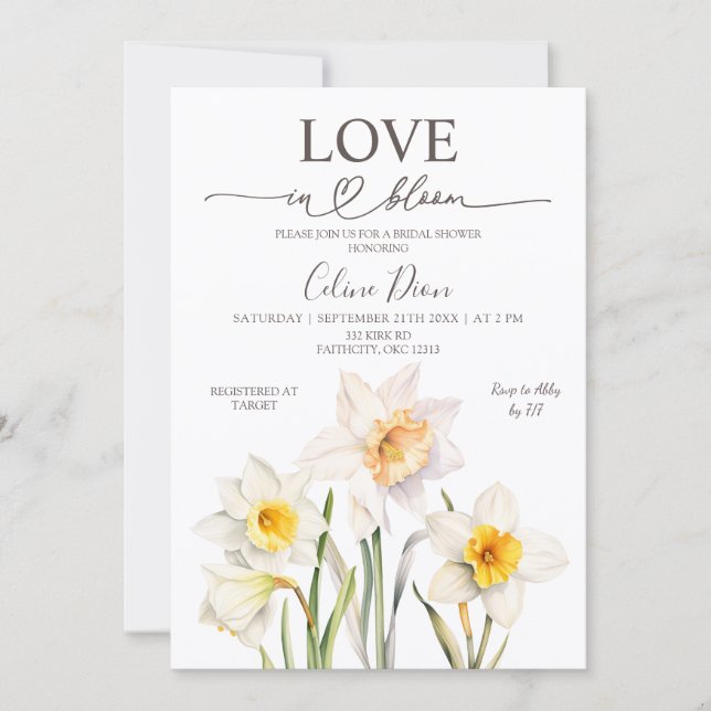 Spring Floral Daffodil Bridal Shower  Invitation (Front)