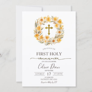 Spring Floral Daffodil Wreath 1st Holy Communion Invitation