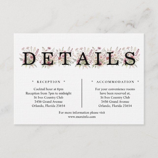 Spring Floral Details Enclosure Card (Front)