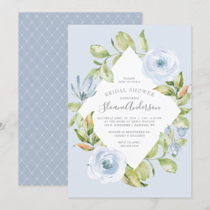 Spring Floral Diamond Dusty Blue Bridal Shower Invitation