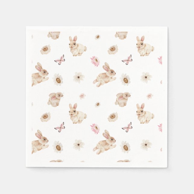 Spring Floral Easter Bunny Baby Shower Napkin (Front)