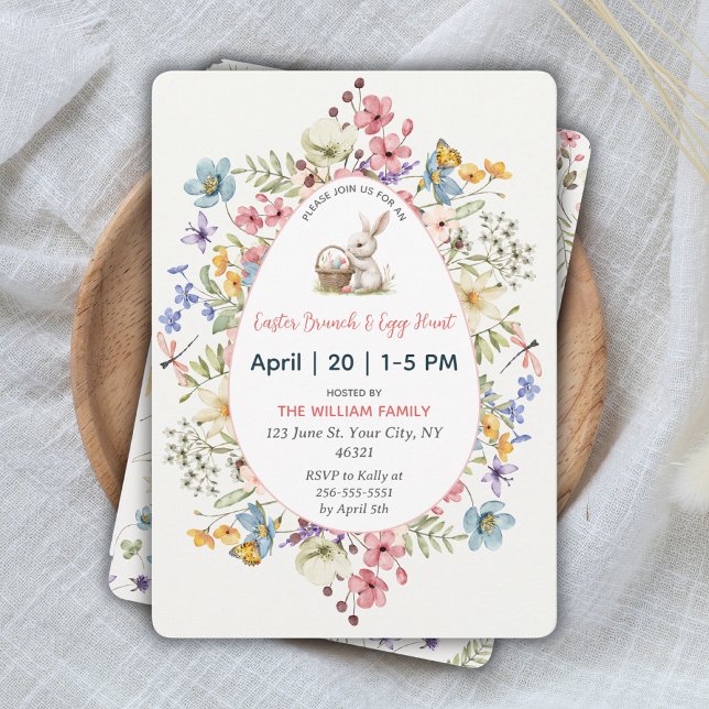 Spring Floral Easter Egg Hunt & Brunch  Invitation (Create a memorable Easter gathering with this modern floral invitation. Purchase now!)