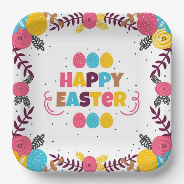Spring Floral Easter Paper Plate (Front)