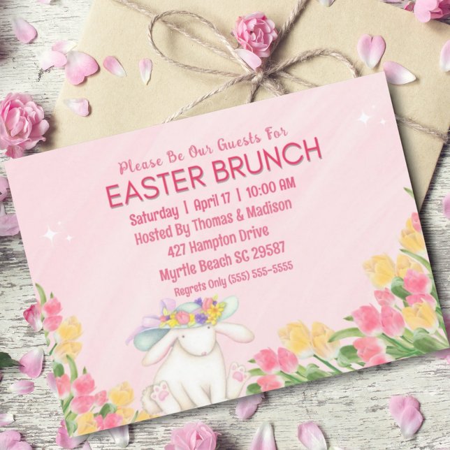 Spring Floral Easter Watercolor Bunny Brunch   Invitation (Creator Uploaded)