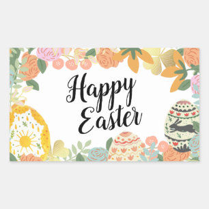 Spring Floral Egg Hunt Clover Happy Easter Rectangular Sticker