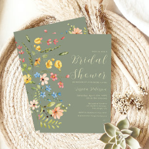 Spring Floral Elegant Sage Garden Bridal Shower Invitation