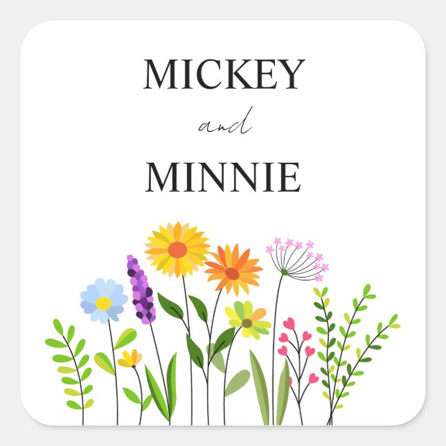 Spring floral elegant Wedding Square Sticker (Front)