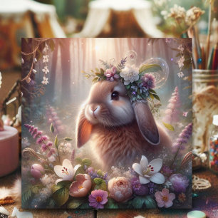 Spring Floral Fantasy Lop Eared Bunny Easter Holiday Card