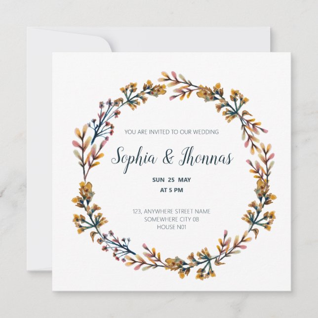 Spring Floral floral circle frame wedding card (Front)