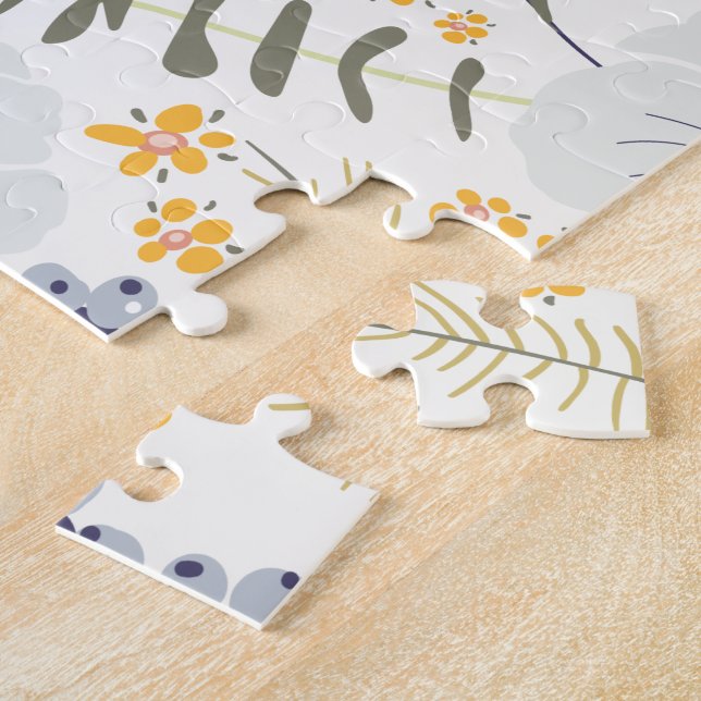 Spring Floral Flower Mix Blue Green Grey Yellow Jigsaw Puzzle (Side)
