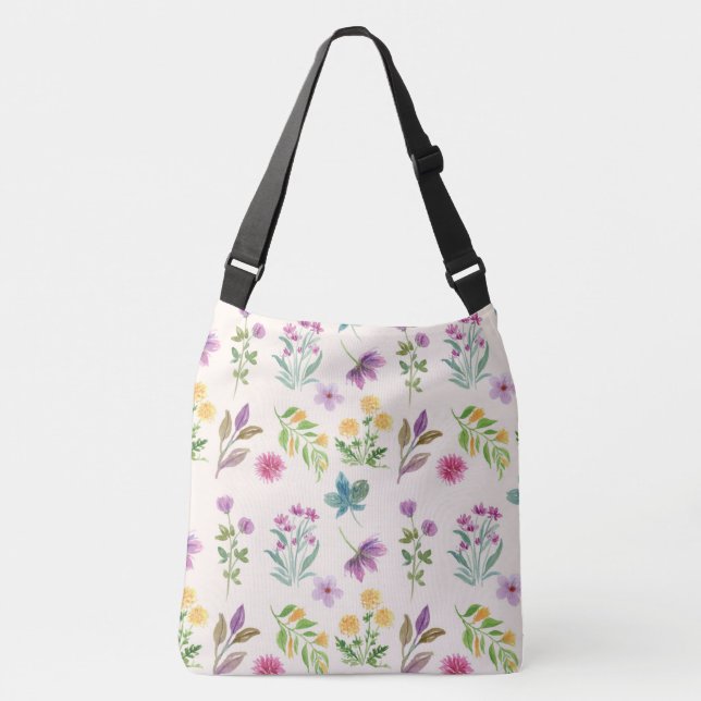 Spring Floral Flower Pattern Crossbody Bag (Front)