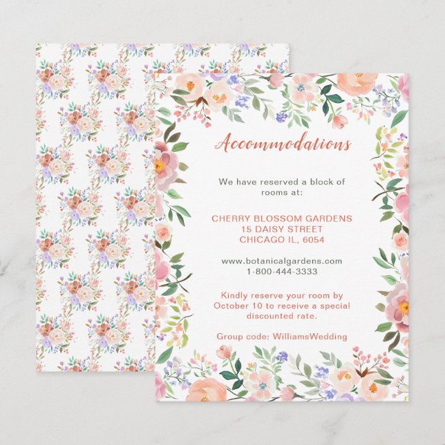 Spring Floral Flowers Wedding Accommodations card (Front/Back)