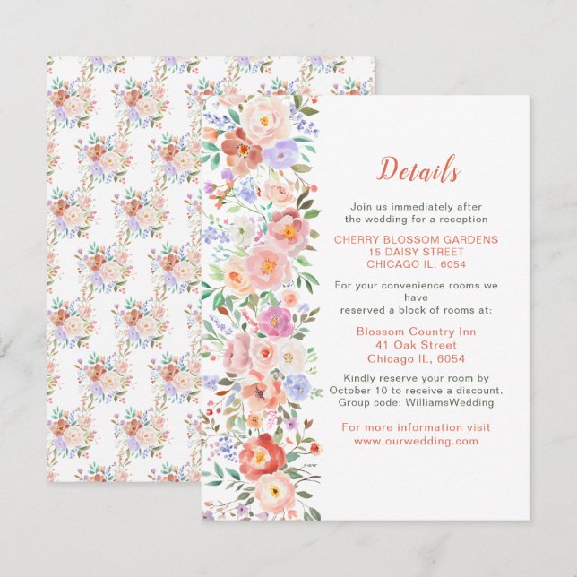 Spring Floral Flowers Wedding Details Card (Front/Back)
