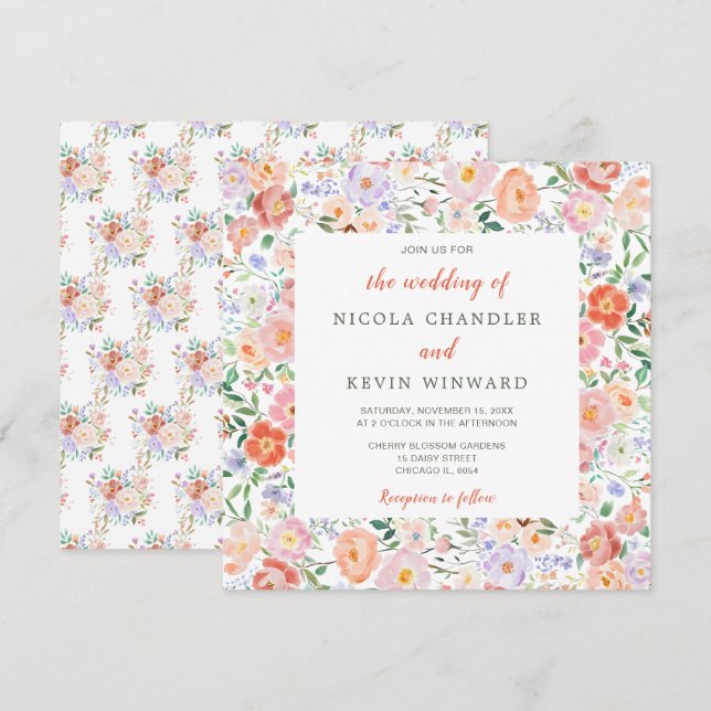 Spring Floral Flowers Wedding Invitation (Front/Back)