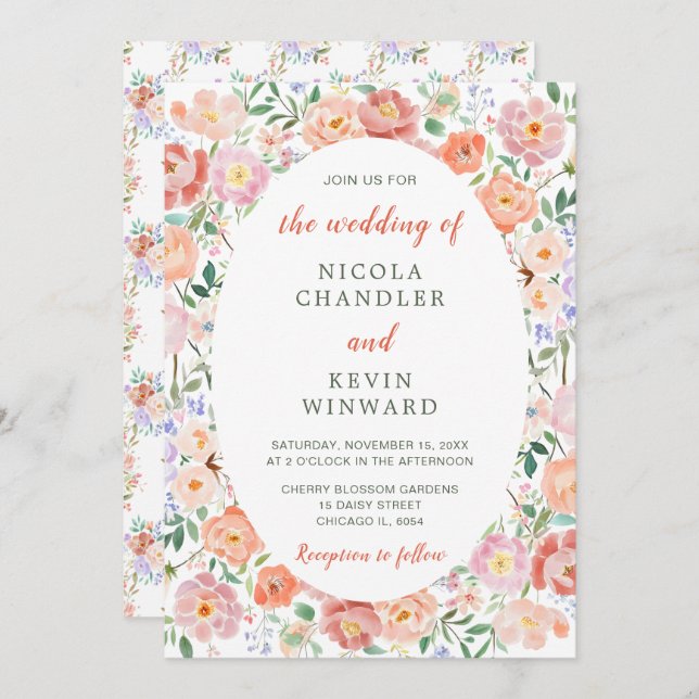 Spring Floral Flowers Wedding Invitation (Front/Back)