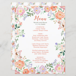 Spring Floral Flowers Wedding Menu
